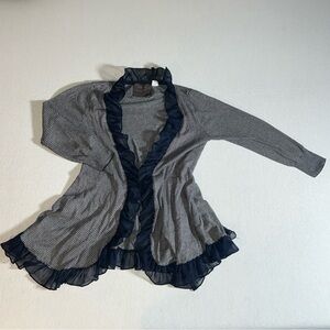 Anthropologie Guinevere 100% Cotton Navy Blue + White Stripe Ruffle Cardigan, S